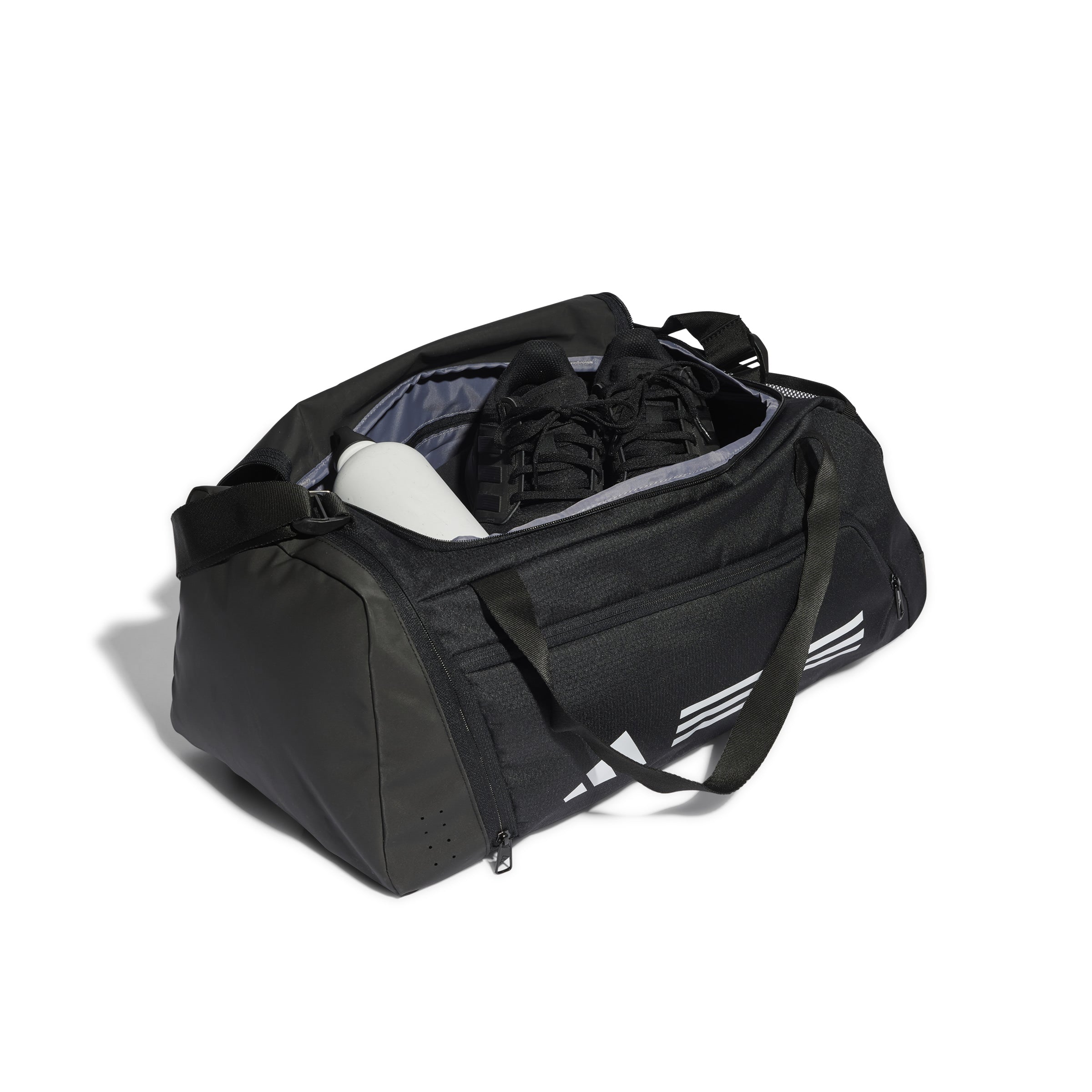 Essentials 3-Stripes Duffel Bag Small Black / White / NS Essentials 3-Stripes Duffel Bag Small Black / White / NS