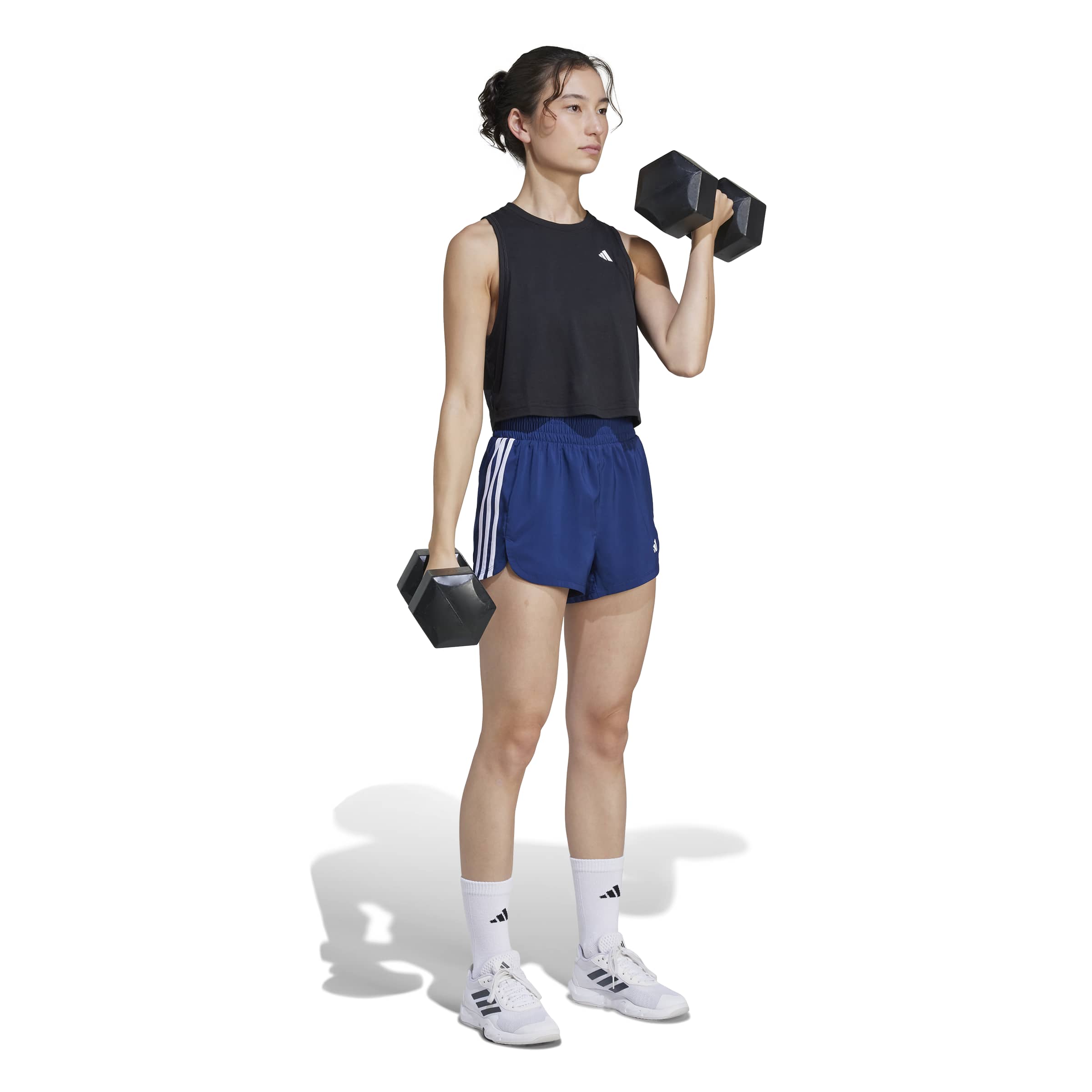 Pacer Training 3-Stripes Woven High Rise Shorts Dark Blue / White / L 3" Pacer Training 3-Stripes Woven High Rise Shorts Dark Blue / White / L 3"