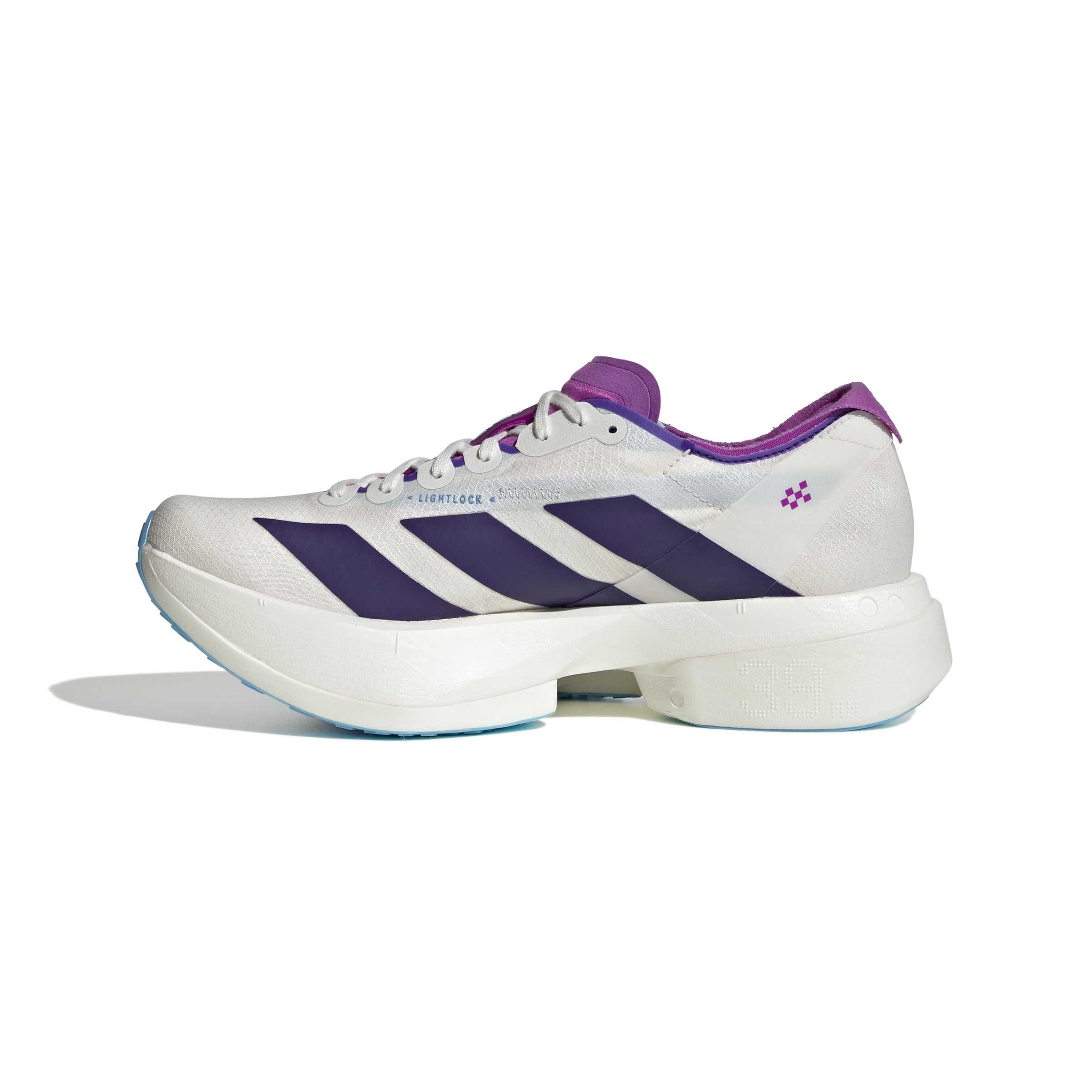 ADIZERO ADIOS PRO 4 RUNNING SHOES Core White / Collegiate Purple / Semi Blue Burst / 7 ADIZERO ADIOS PRO 4 RUNNING SHOES Core White / Collegiate Purple / Semi Blue Burst / 7