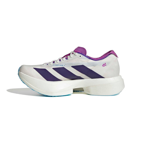 ADIZERO ADIOS PRO 4 RUNNING SHOES Core White / Collegiate Purple / Semi Blue Burst / 7 ADIZERO ADIOS PRO 4 RUNNING SHOES Core White / Collegiate Purple / Semi Blue Burst / 7