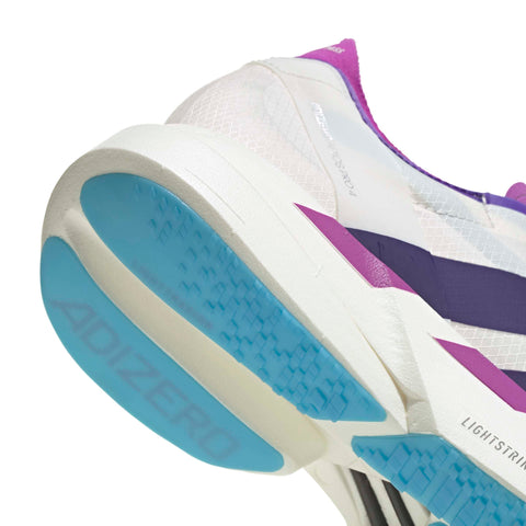 ADIZERO ADIOS PRO 4 RUNNING SHOES Core White / Collegiate Purple / Semi Blue Burst / 7 ADIZERO ADIOS PRO 4 RUNNING SHOES Core White / Collegiate Purple / Semi Blue Burst / 7
