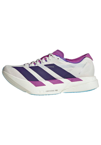 ADIZERO ADIOS PRO 4 RUNNING SHOES Core White / Collegiate Purple / Semi Blue Burst / 7 ADIZERO ADIOS PRO 4 RUNNING SHOES Core White / Collegiate Purple / Semi Blue Burst / 7
