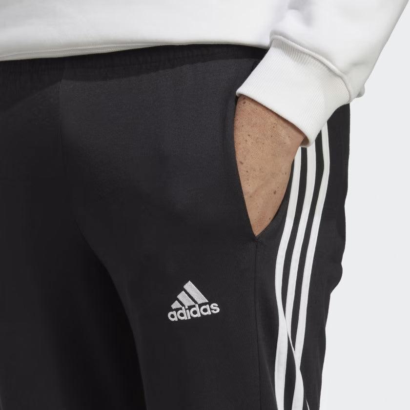 Adidas Essentials Single Jersey Tapered Open Hem 3-Stripes Mens Pants 
