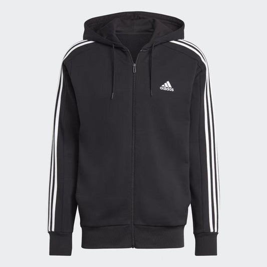 Adidas Mens Essentials French Terry 3-Stripes Full-Zip Hoodie 