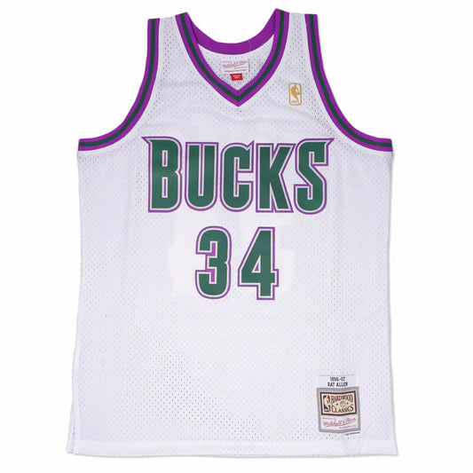 Mitchell & Ness - Ray Allen 34, Milwaukee Bucks 96-97 Home NBA Swingman Jersey 