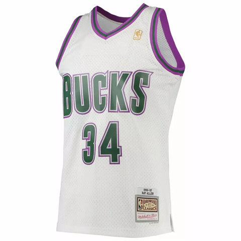 Mitchell & Ness - Ray Allen 34, Milwaukee Bucks 96-97 Home NBA Swingman Jersey 