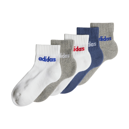 Linear Ankle Socks 5 Pairs Kids KL / White/Medium Grey Heather/Preloved Ink