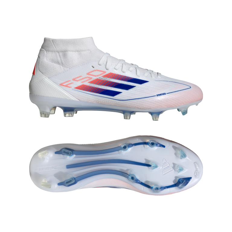 F50 Pro Mid-Cut Firm Ground Boots 5 / Ftwr White/Lucid Blue/Solar Red