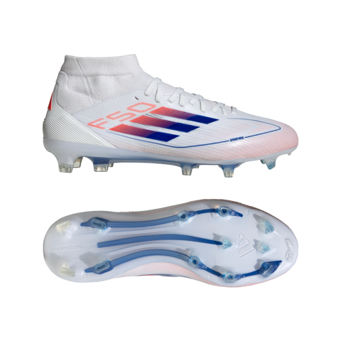 F50 Pro Mid-Cut Firm Ground Boots 5 / Ftwr White/Lucid Blue/Solar Red