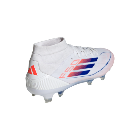 F50 Pro Mid-Cut Firm Ground Boots 5 / Ftwr White/Lucid Blue/Solar Red