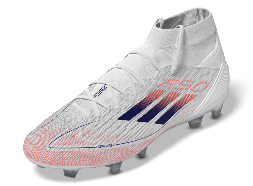 F50 Pro Mid-Cut Firm Ground Boots 5 / Ftwr White/Lucid Blue/Solar Red