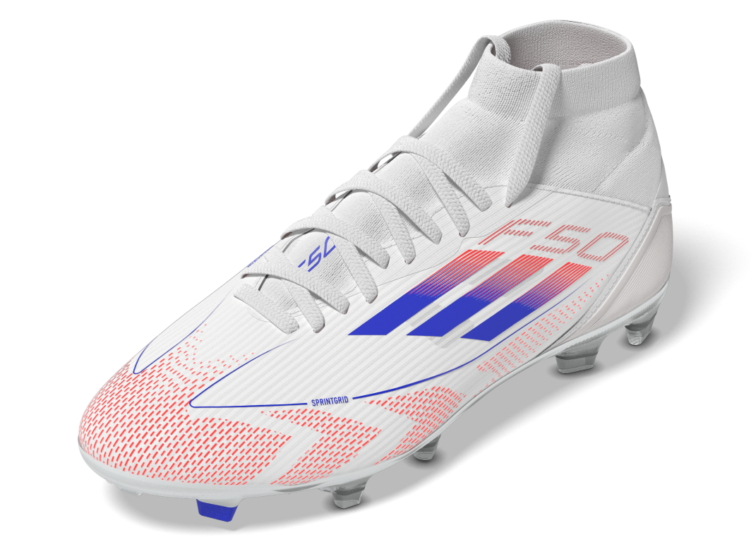 F50 League Mid-Cut Firm/Multi-Ground Boots 5 / Ftwr White/Lucid Blue/Solar Red