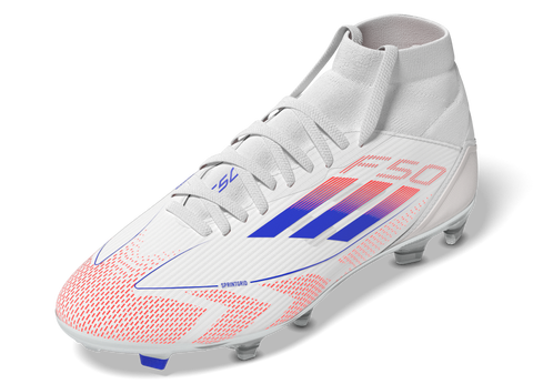 F50 League Mid-Cut Firm/Multi-Ground Boots 5 / Ftwr White/Lucid Blue/Solar Red