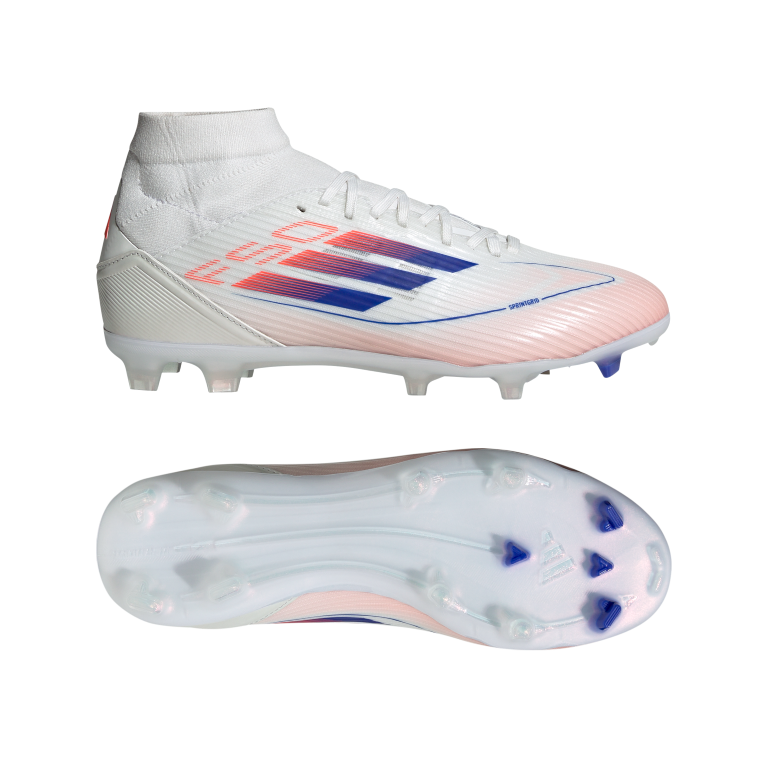 F50 League Mid-Cut Firm/Multi-Ground Boots 5 / Ftwr White/Lucid Blue/Solar Red