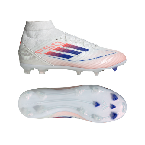 F50 League Mid-Cut Firm/Multi-Ground Boots 5 / Ftwr White/Lucid Blue/Solar Red