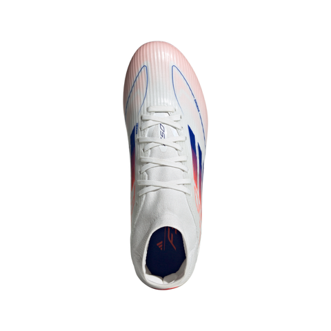 F50 League Mid-Cut Firm/Multi-Ground Boots 5 / Ftwr White/Lucid Blue/Solar Red