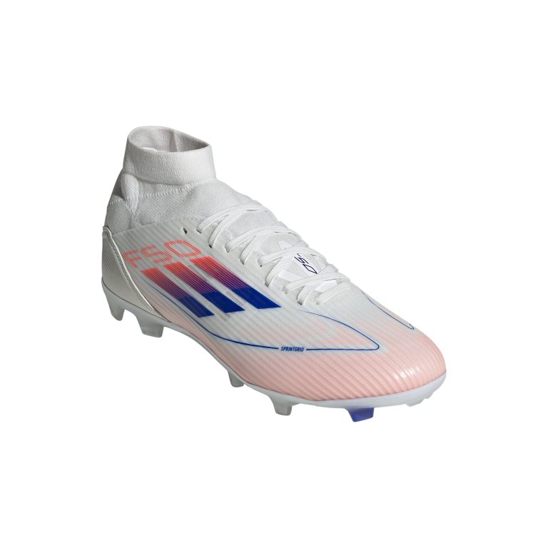 F50 League Mid-Cut Firm/Multi-Ground Boots 5 / Ftwr White/Lucid Blue/Solar Red