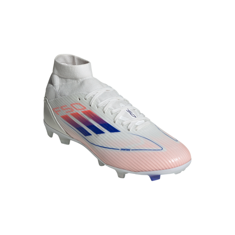 F50 League Mid-Cut Firm/Multi-Ground Boots 5 / Ftwr White/Lucid Blue/Solar Red