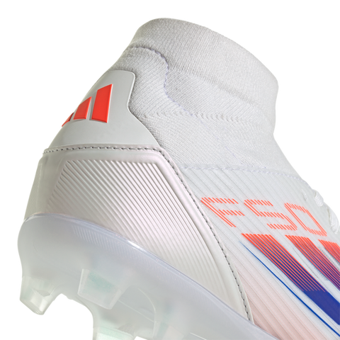 F50 League Mid-Cut Firm/Multi-Ground Boots 5 / Ftwr White/Lucid Blue/Solar Red