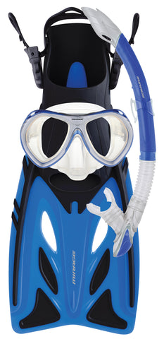 Crystal Junior Silicone Mask Snorkel & Fin Set L/XL / Blue