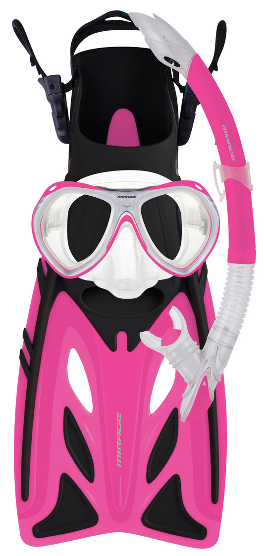 Crystal Junior Silicone Mask Snorkel & Fin Set L/XL / Pink