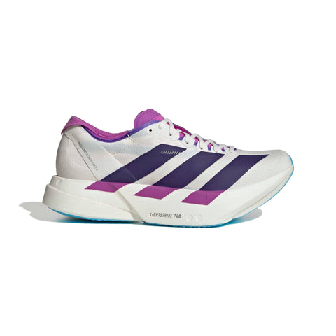 ADIZERO ADIOS PRO 4 RUNNING SHOES Core White / Collegiate Purple / Semi Blue Burst / 7