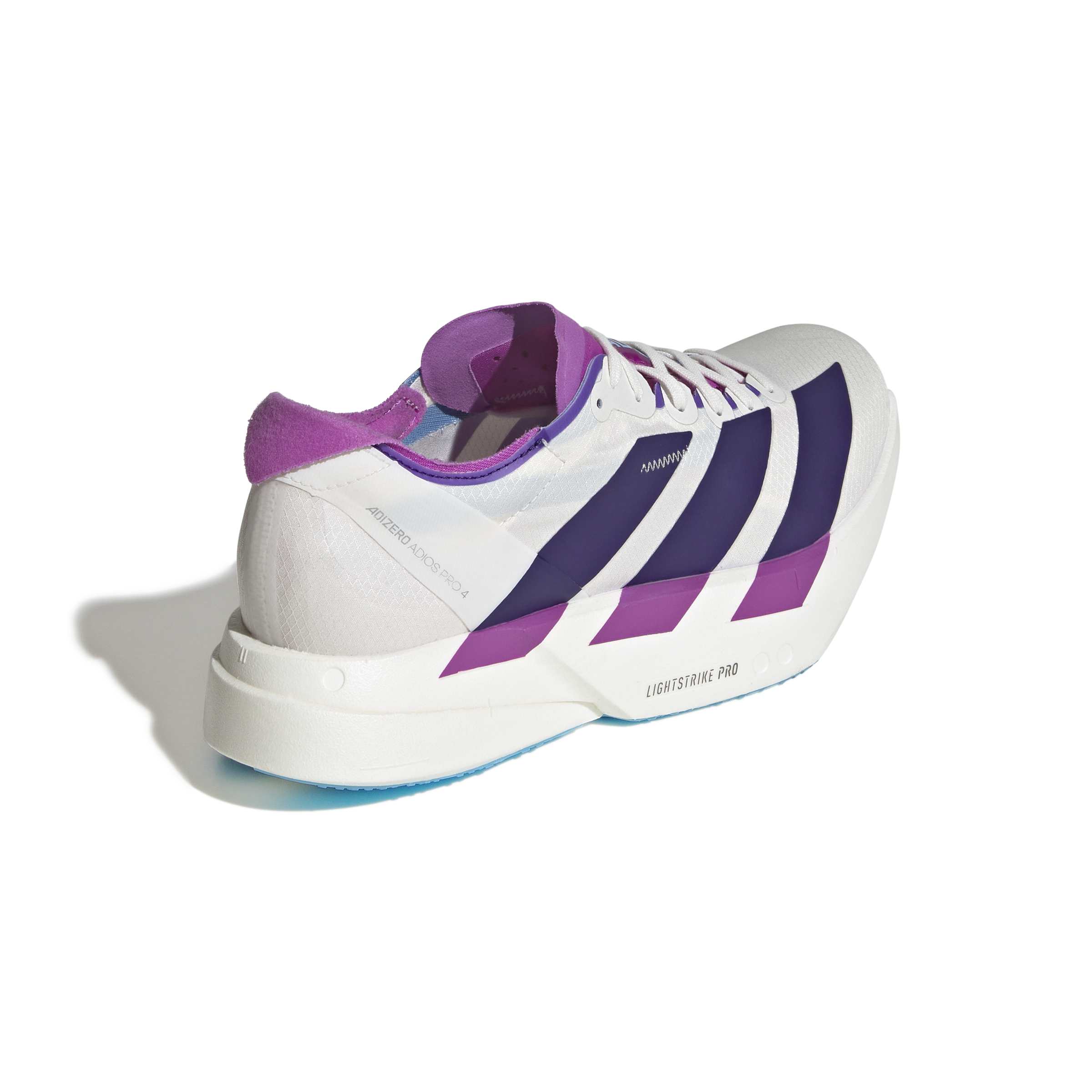 ADIZERO ADIOS PRO 4 RUNNING SHOES Core White / Collegiate Purple / Semi Blue Burst / 7