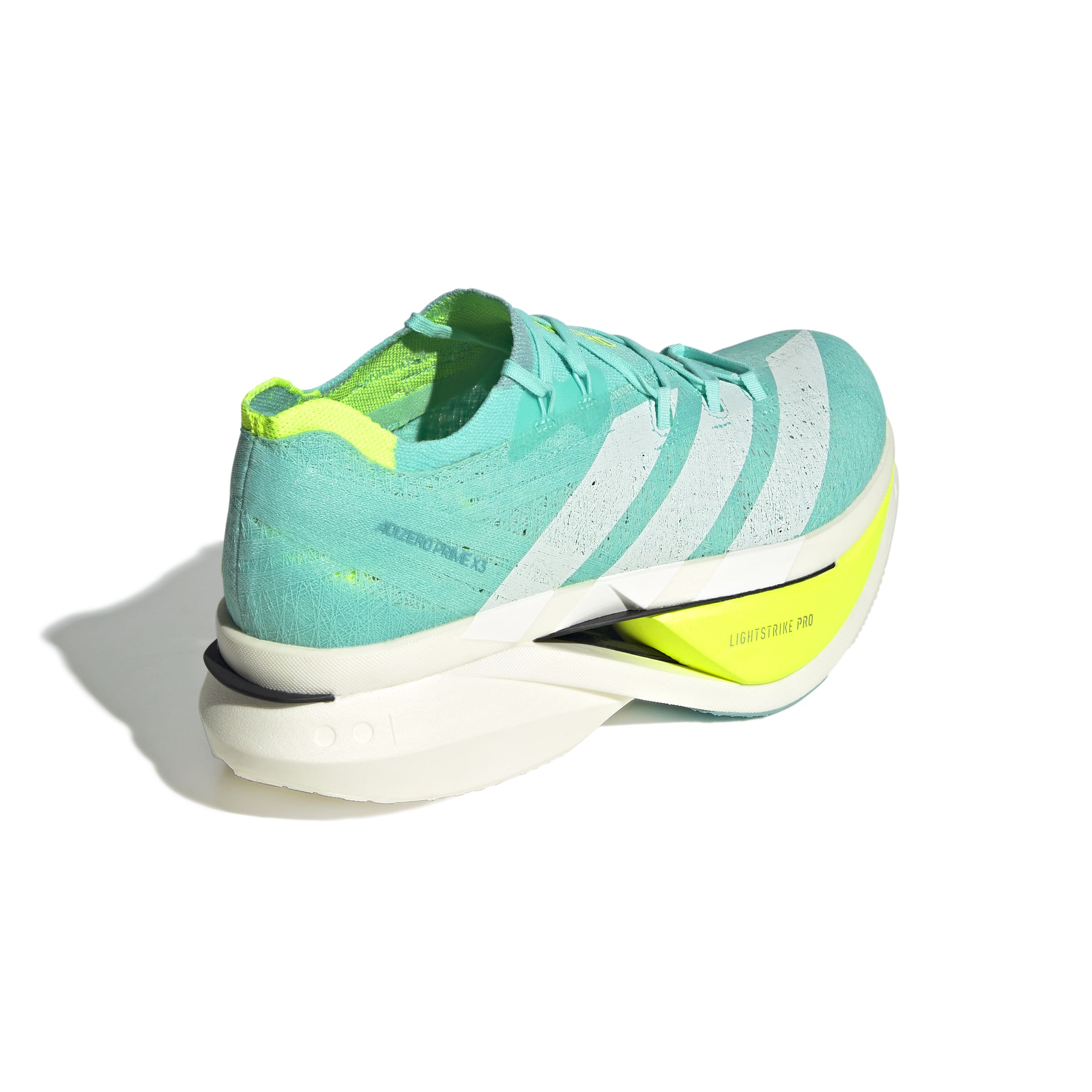 Adizero Prime X3 Strung Running Shoes Flash Aqua / Zero Met. / Lucid Lemon / 10