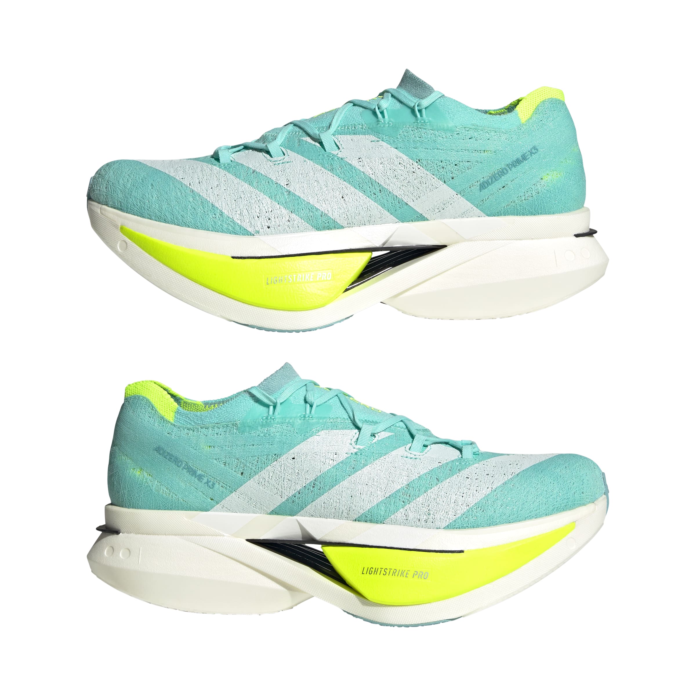 Adizero Prime X3 Strung Running Shoes Flash Aqua / Zero Met. / Lucid Lemon / 10