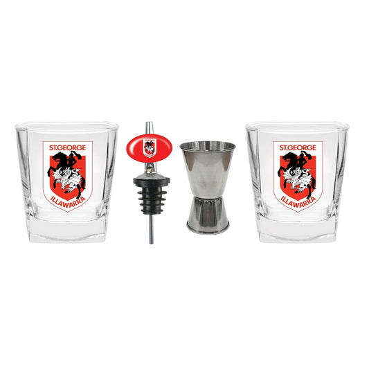 St George Dragons Glasses, Pourer & Jigger 